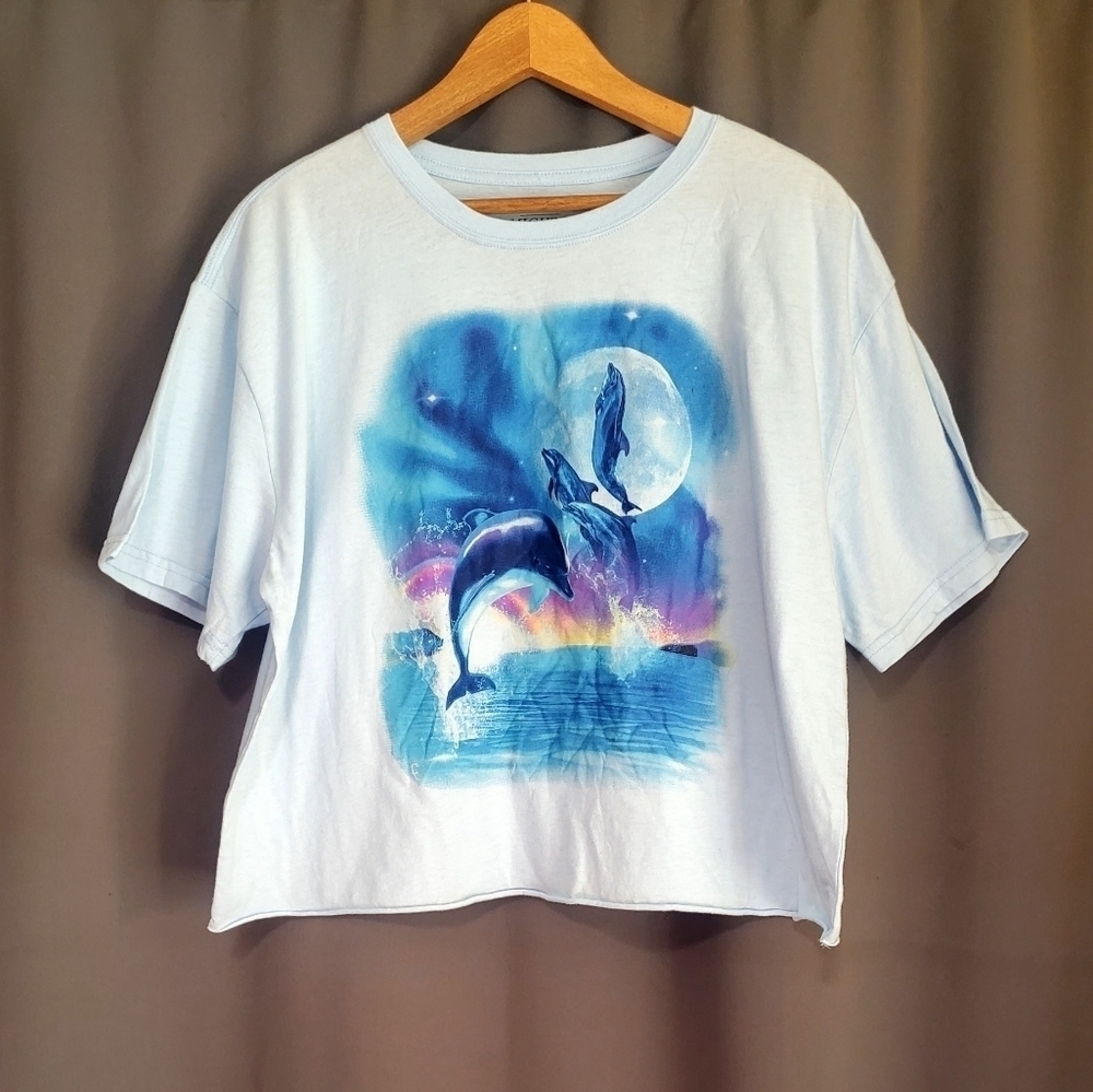 Mighty Fine Dolphin Ocean Crop Tee Size X-Large